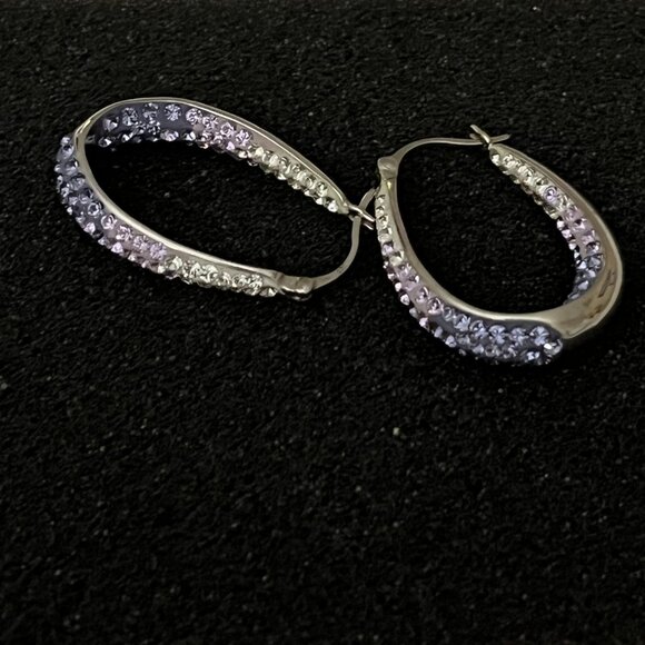 Purple to White Ombre Crystals Inside Out Hoop Earrings Sterling Silver 925 AU - Picture 2 of 12